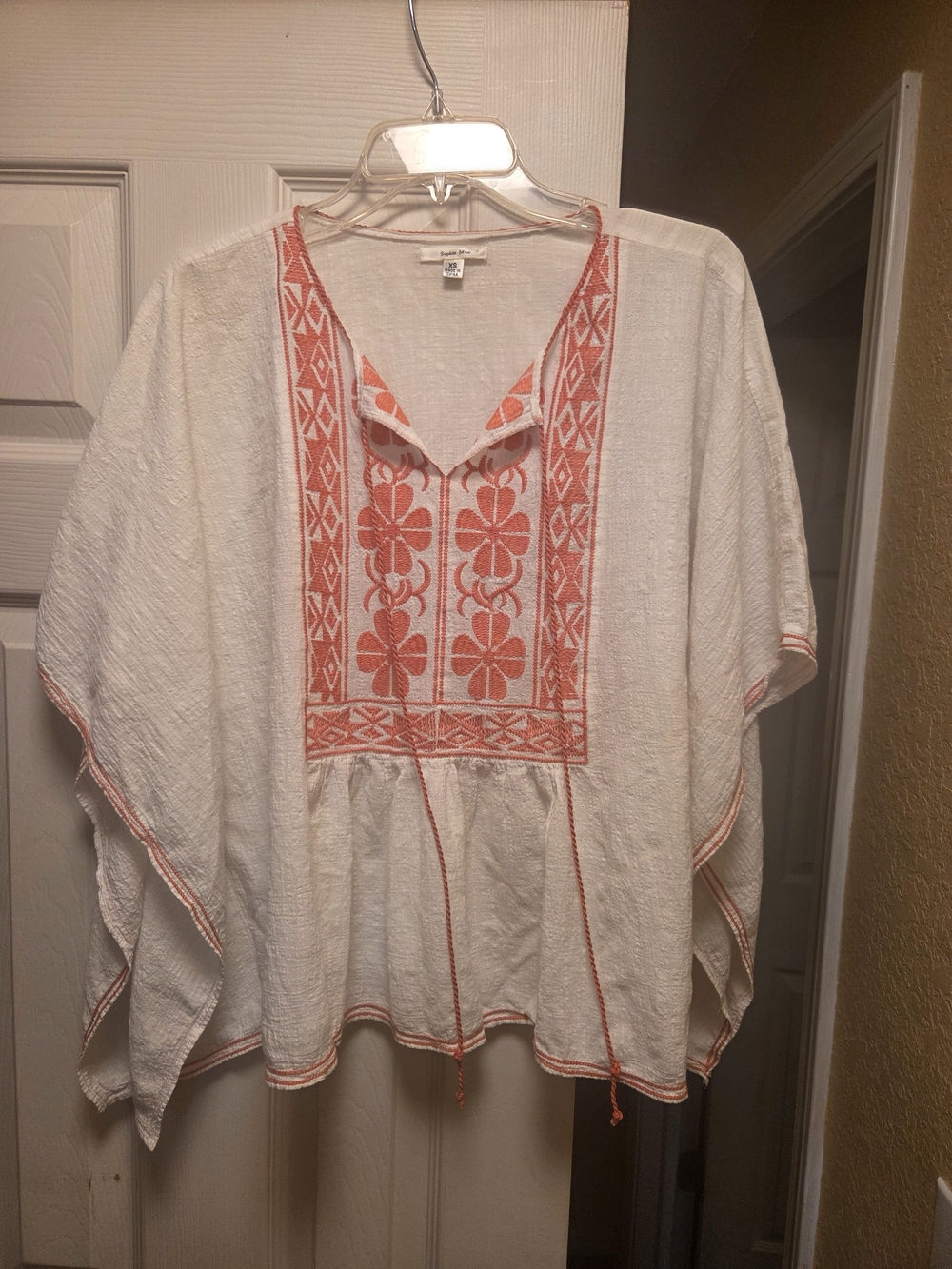 Sophie Max White Tunic with Coral Embroidery
